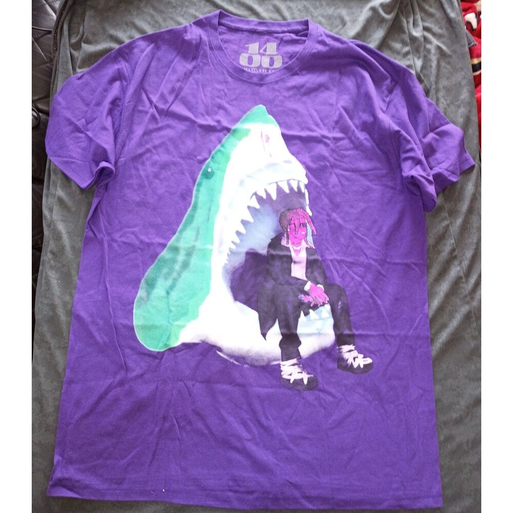 Trippie Redd Purple Shark Graphic Print T-Shirt Crew Neck Short Sleeve Size XL